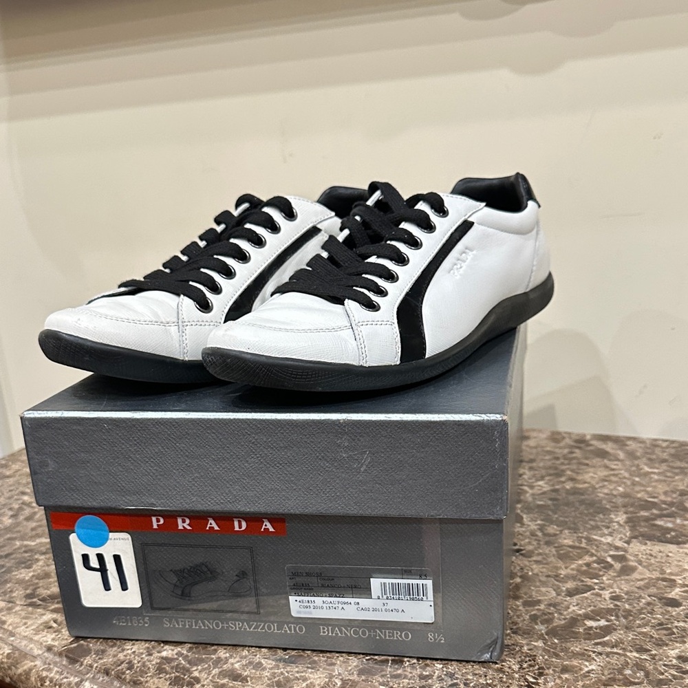 Prada Men's Black and White Sneakers